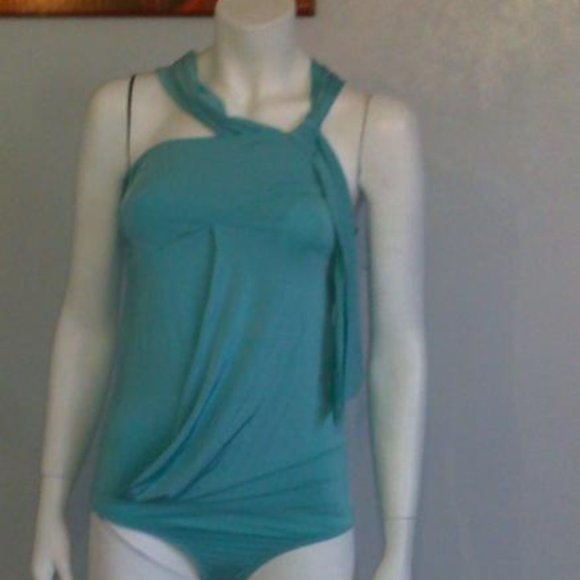 Turquoise asymmetric top bodysuit PATRIZIA PEPE NWOT - Picture 1 of 8